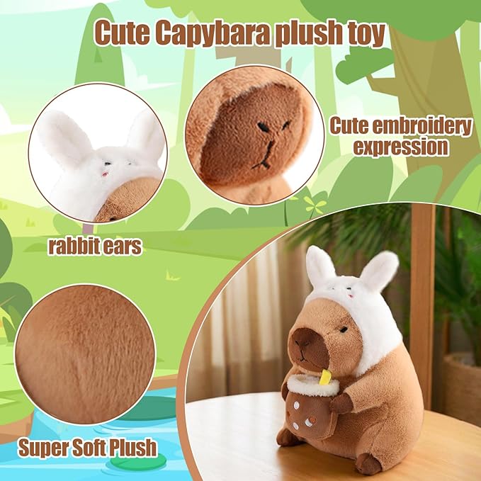 12" Capybara Plush Toy Pillow, Cute Bunny Capybara Stuffed Animal, Soft Plushies Doll for Girls Boys Kids, Kawaii Hugging Toy Birthday Decorations Gifts Toys
