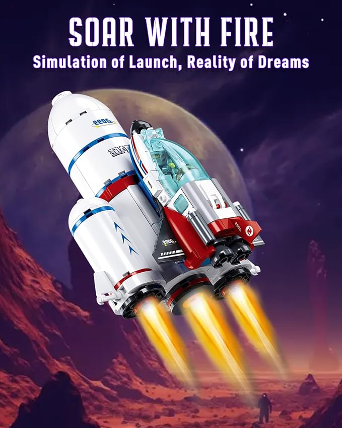 City Space Launch Center Building Set, Rocket Launchpad Building Kit with 4 Astronaut Minifigures for STEM Role-Play, Gift Toys for Boys 6-12, Compatible with Lego Space, 424 PCS