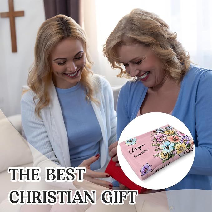 Christian Birthday Gifts for Women, Christian Religious Blanket with Flower | Birthday Gifts for Women, Spiritual Baptism Gifts for Grandma Mom Daughter Girls Wife, Soft Throw Blanket 80''x 60'', Pink
