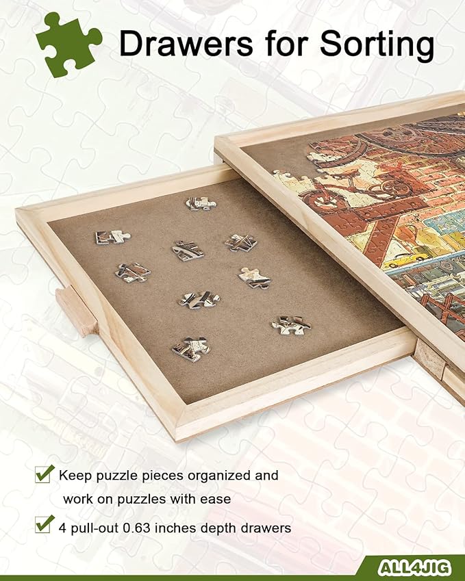 ALL4JIG 2000 Piece Rotating Puzzle Board with 4 Drawers and Cover, 28.5"x40.1"Portable Wooden Jigsaw Puzzle Table for Adults Portable, Lazy Susan Spinning Boards Birthday Gift for mom