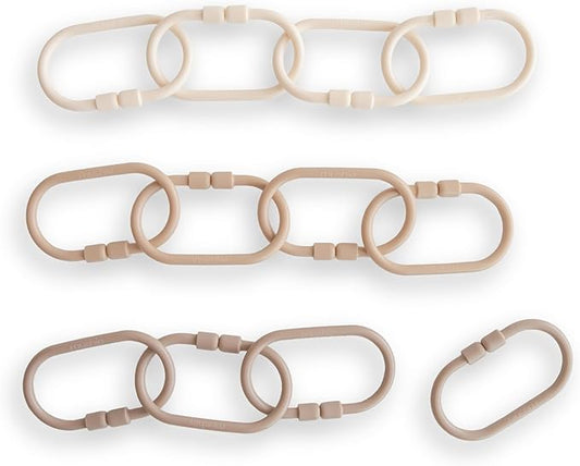 mushie Baby Chain Link Rings Toy 12-Count | Multiuse Car Seat Stroller Connecting Toy (Natural, Shifting Sand, Kahki)