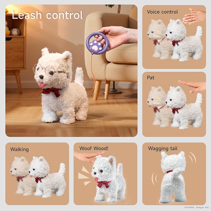Electronic Dog Toy Pet with Leash, Remote Control Interactive Robot Dog, Dress Up Plush Puppy with Walking, Barking, Tongue Licking, Tail Wagging, Walking Puppy Toys for Age 3+ Kids