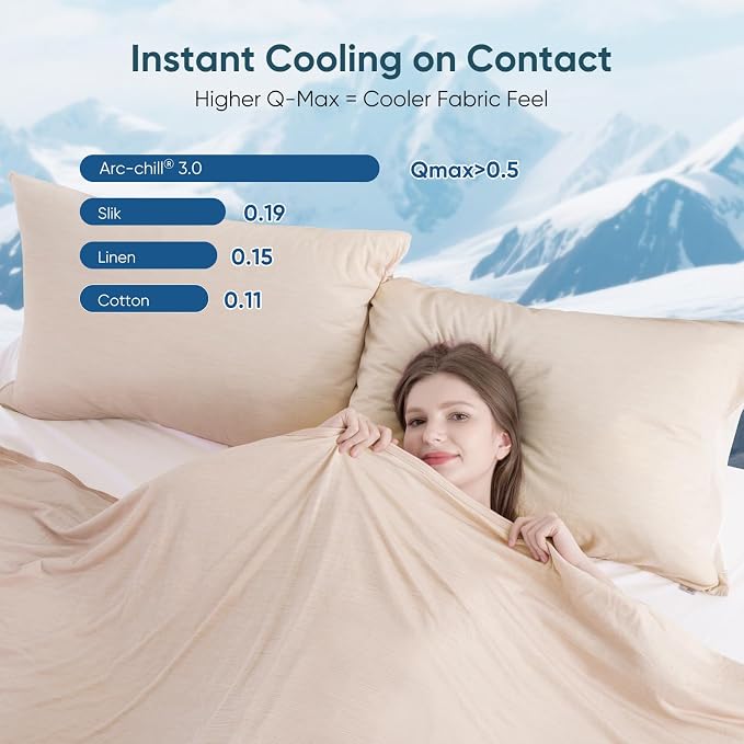 Elegear Arc-Chill 3.0 Cooling Blanket for Hot Sleepers, Twin Size, Beige | Q-Max>0.5 Cooling Fabric, Absorbs Heat to Keep Body Cool, Breathable Summer Blankets for Night Sweats & Menopause, 59"x79"