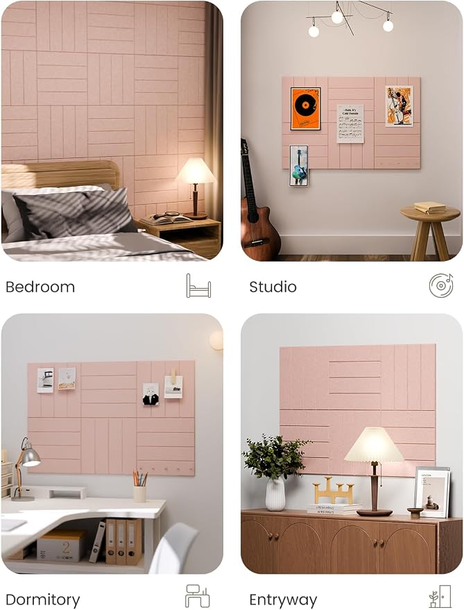 Fluxynara 36" x 24" Large Felt Bulletin Board, Pink | 6 Pack Cork Board Alternative with 30 Safe Adhesive Tabs, Pin Boards for Wall Decor, Home, Office, Classroom,Dorm