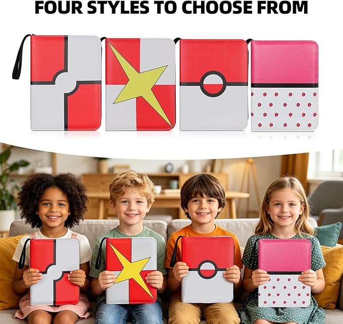 Collectible Trading Card Albums,4 Pocket Card Binder, 400 Double Sided Pocket,PU Premium Zip Trading Card Binder for TCG, MTG,Sports Cards (White& Yellow& Red)