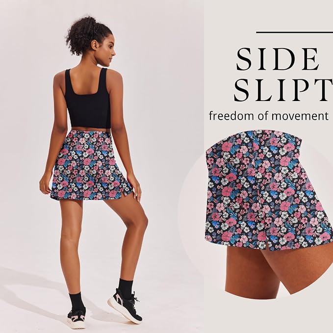 Ekouaer 16" Skorts for Women with Pockets Golf Pickleball Tennis Skirt | Silicone Grippers,2 Inner Pockets,Wide Waist,Side Slit Hem,Breathable,Soft,Lightweight