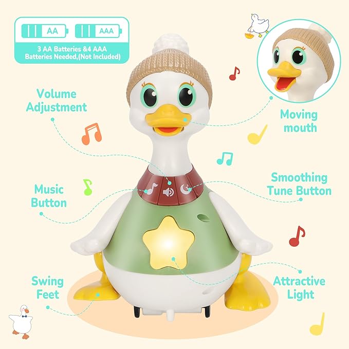 Hestiasko Baby Toys 6 8 10 12 Months, Tummy Time Duck Toy, Musical Dancing Duck Set with Lights & Sounds, Crawling and Interaction Toys for 1 Year Old Girl Boy Baby Stocking Stuffers