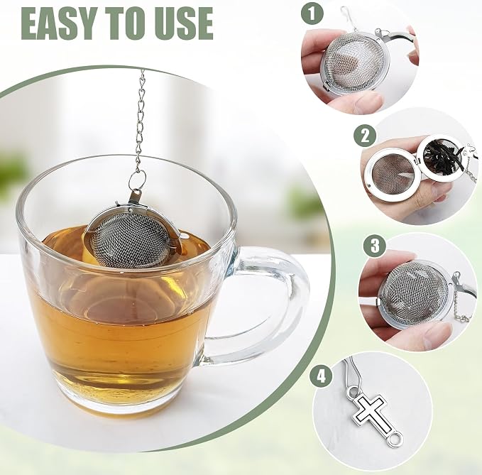 2Pcs Baptism Stainless Steel Mesh Tea Infuser, 2.1inch Tea Ball with Jesus Cross Pendant Christian Gifts,Tea Strainer Tea Diffuser Tea Steeper for Filtering Tea,Tea Infusers for Loose Tea (Cross, 2PC)
