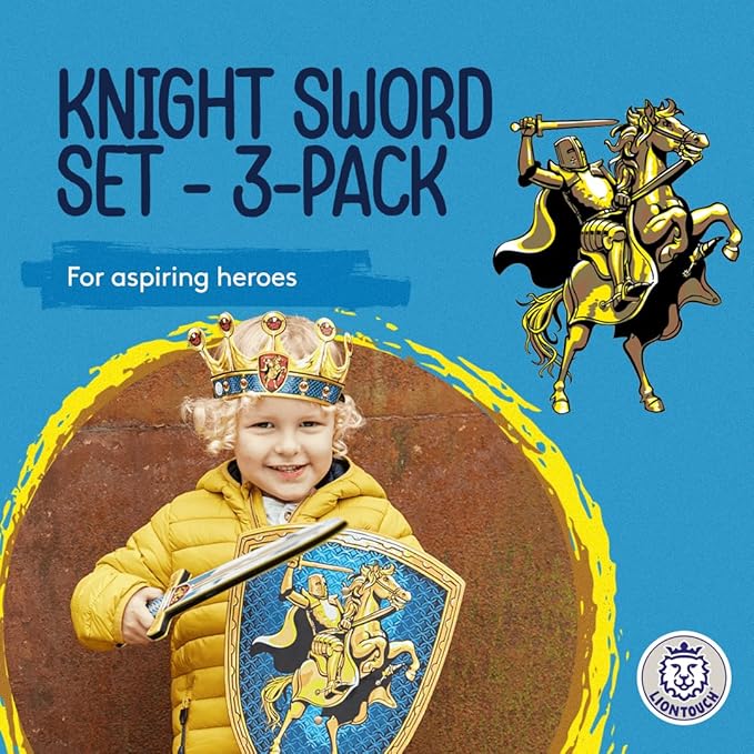 Liontouch - Knight Foam Swords for Boys, 3-Pack – 3-6 Years | Pretend Play Toy for Kids & Toddlers with Medieval Horseback Riding Knight Theme | Safe Weapon Accessory for Boys’ Dress Up & Costumes