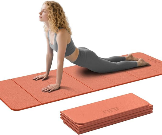 ILILI Foldable Yoga Mat 71 * 24 * 0.3'' - TPE Non-Slip Fitness Mat for Home，Waterproof & Lightweight (2lb) for Home Gym, Pilates & Stretching,Fitness Workouts