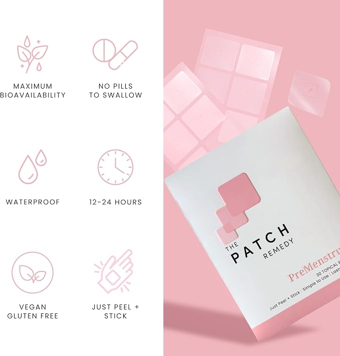 The Patch Remedy Pre Menstrual Patch | Chasteberry, Magnesium, Evening Primrose, Dong Quai, B6 & Vitamin E | 30 Patches