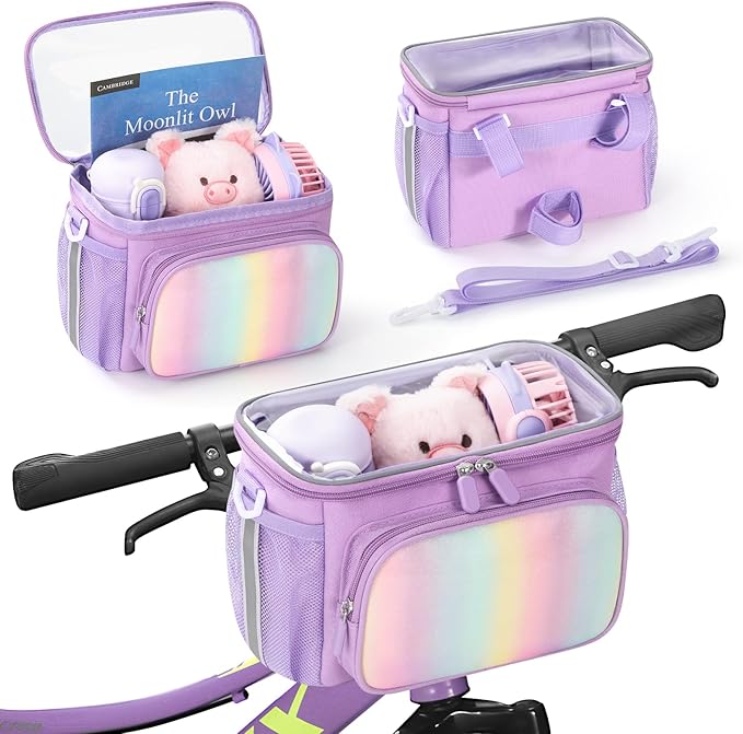 Kids Bike Basket, Front Frame Handlebar Bag for Toddler Scooter Tricycle Bicycle, Cute Small Fabric Bicycle Basket for Boys & Girls,