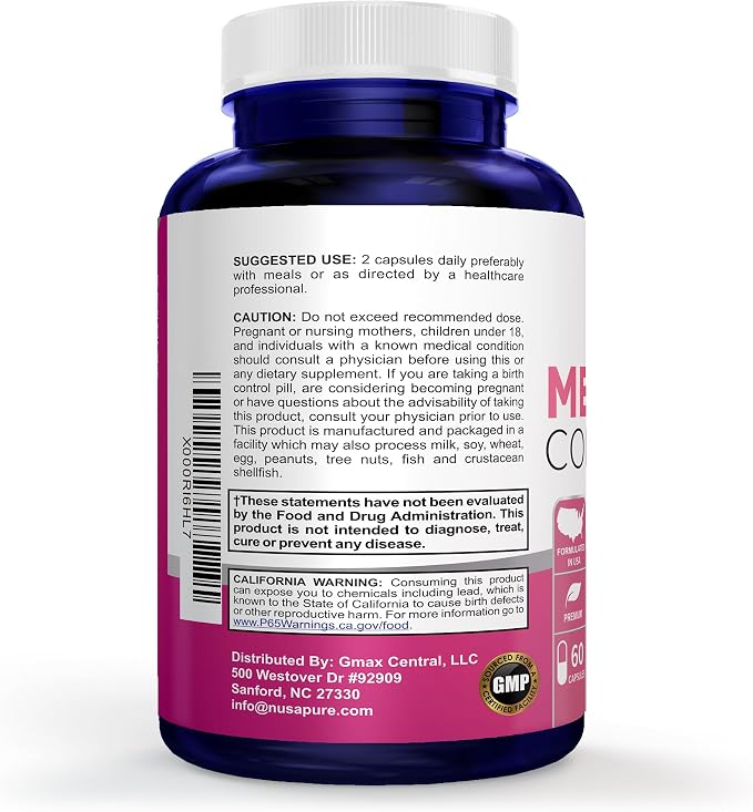 Menopause Complex 60 Capsules with Black Cohos Root Extract -30 Servings | Herbal Formula with Soy Isoflavones, Dong Quai, Licorice, Vitex Berry, Manufactured in the USA in a GMP registered facility
