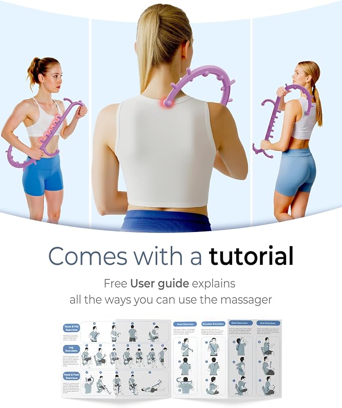 Back and Neck Massager for Pain Relief Deep Tissue, Upgraded Full Body Trigger Point Cane Massage Tools, Therapy Massage Stick Pressure Point Hook, Muscle Knot Remover Tool (Pink)