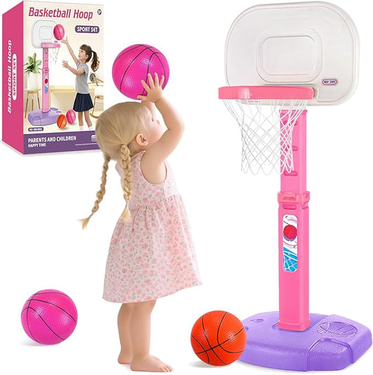 Toddler Basketball Hoop Indoor Outdoor for Kids 1-3, Height Adjustable Kids Basketball Hoop with 3 Balls, Portable Mini Basketball Goal Yard Pool Sport Toys for Baby Boys Girls Age 3 4 5