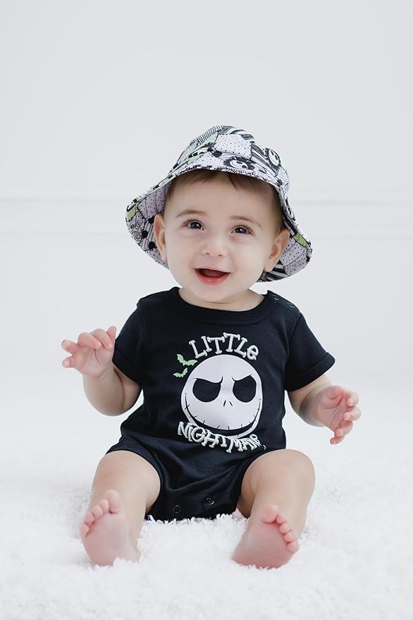 Disney Baby Romper and Reversible Bucket Sun Hat Outfit Set Newborn to Infant Sizes (Newborn - 24 Months)
