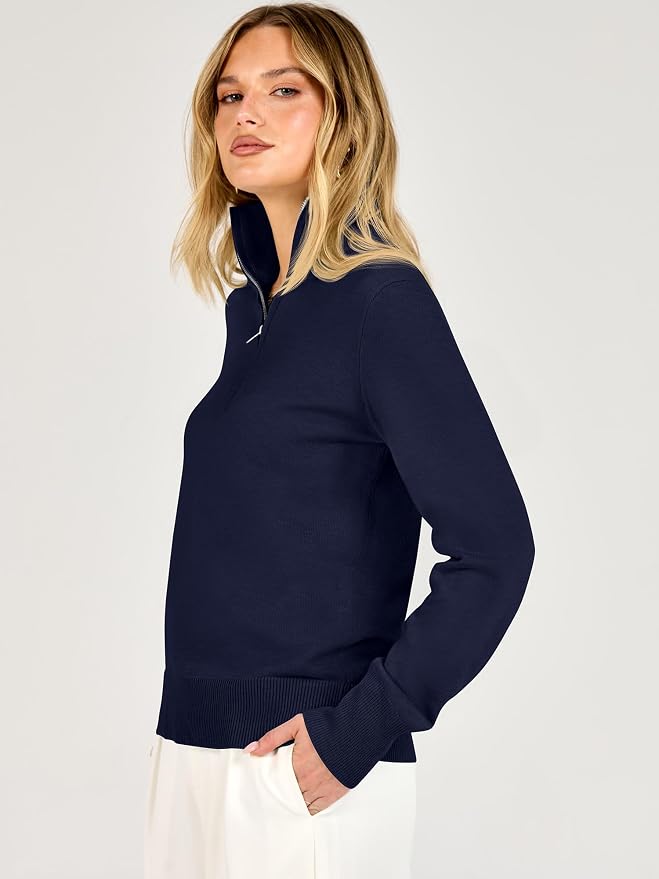 ANRABESS Women Quarter Zip Long Sleeve Fall Pullover Sweater | Soft Knit Fabric Medium Stretch, Business Casual Work Office, Travel Vacation, 2026 Trendy Fashion, Winter Cozy Outfits