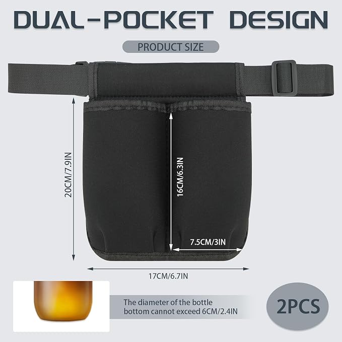 2 Pack Massage Oil Bottle Holster 2 Pocket, Lotion Bag Waist Holder Pouch with Adjustable Belt, Massage Therapy Supplies for Therapist Easy Access Accessories
