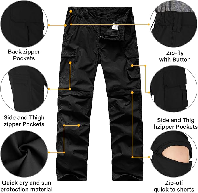 linlon Kids' Cargo Pants, Boy's Casual Outdoor Quick Dry Waterproof Hiking Climbing Convertible Trousers #9016