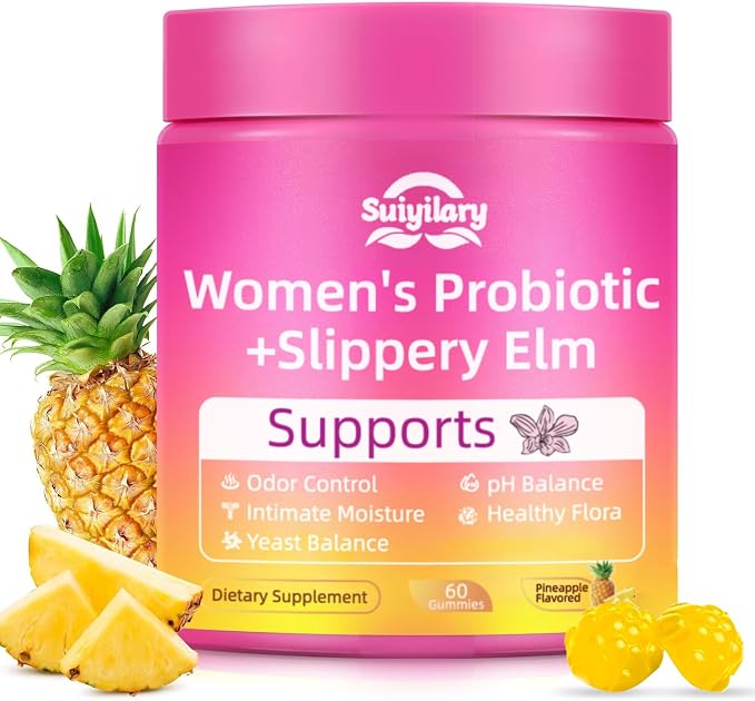 Suiyilary Feminine Probiotics Gummies for Women, PH Balance, Premium Vaginal Health, Immune Support, Vegan, Gluten-Free, Hawaiian Pineapple 60 Gummies 30 Servings