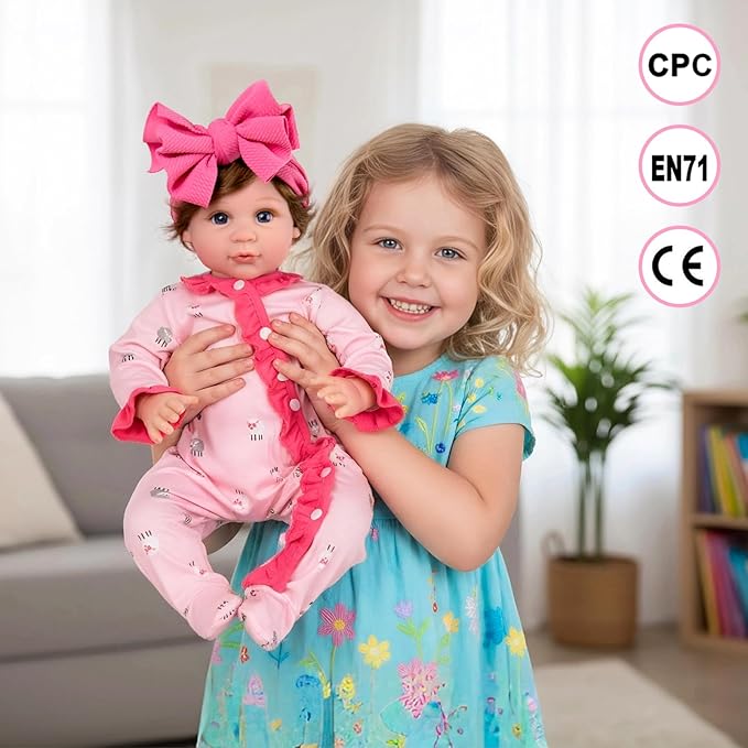 Aori Reborn Baby Dolls 22 Inch Realistic Baby Girl - Lifelike Weighted Newborn with Realistic Wig Hair, Magnetic Pacifier & Pink Outfit, Gift for Collectors, Kids 3+
