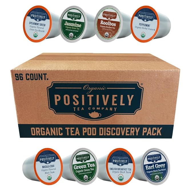 Organic Positively Tea Company, Discovery Variety Pack, K-Cup Compatible, 96 Pods