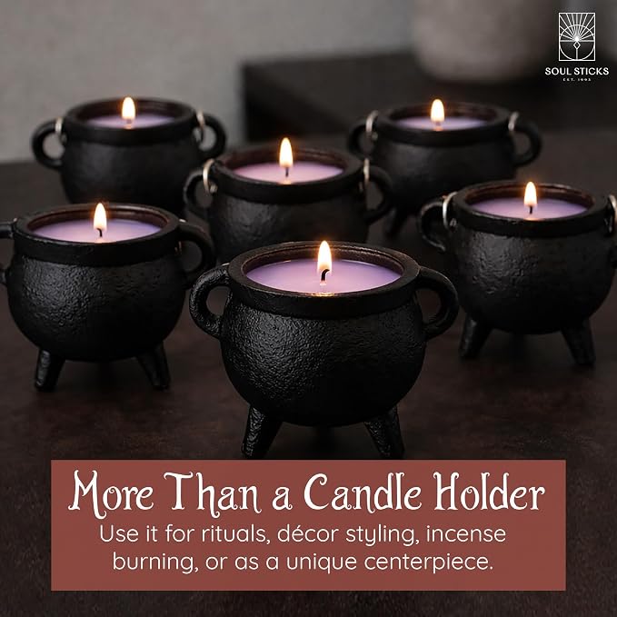 Reusable 4-Inch Cast Iron Cauldron Candle with Lid and Hanging Handle | Ritual & Aromatherapy Candle for Spell Casting, Smudging, Home Cleansing | Herb-Infused with Essential Oils (Lavender)