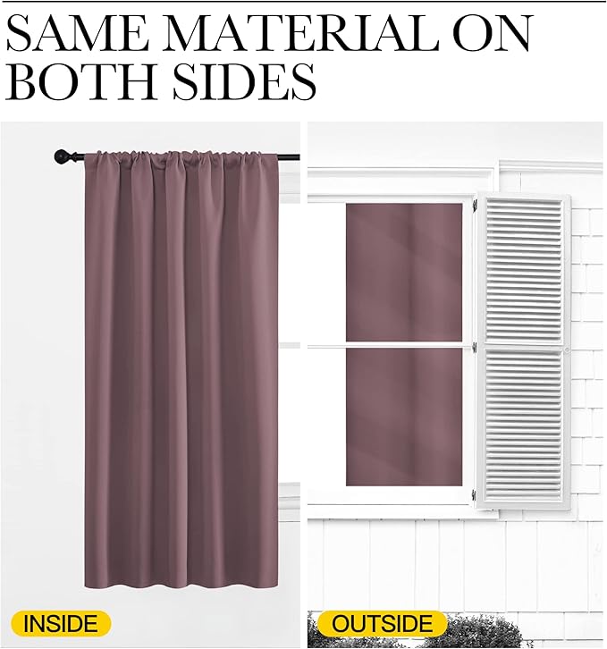 NICETOWN Room Darkening Curtains for Bedroom - Home Decoration Privacy Protection Thermal Insulated Solid Drapes/Draperies for Sliding Glass Door (Dry Rose, Set of 2, 52 x 95 inches)