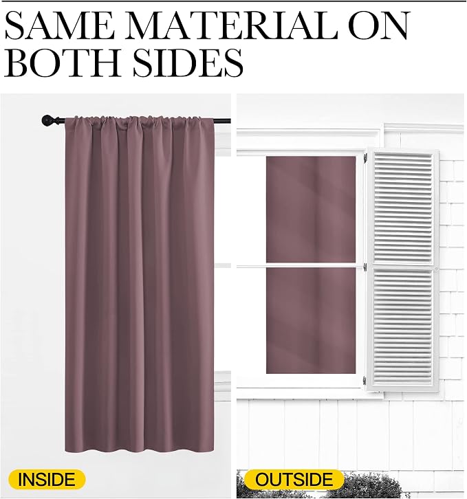 NICETOWN 2 Panels Blackout Curtains, Rod Pocket Thermal Insulated Drapess for Bedroom, Privacy Protection Easy-Care Heavy Duty Curtains for Living Room/Dining Room, W70 x L95 inches, Dry Rose