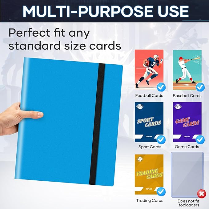 Trading Card Binder, Card Binder Album Folder Book Fit for MTG Baseball Football Sports Cards, Easy to Use Card Collection Binder (Sky Blue, 360 Pockets)