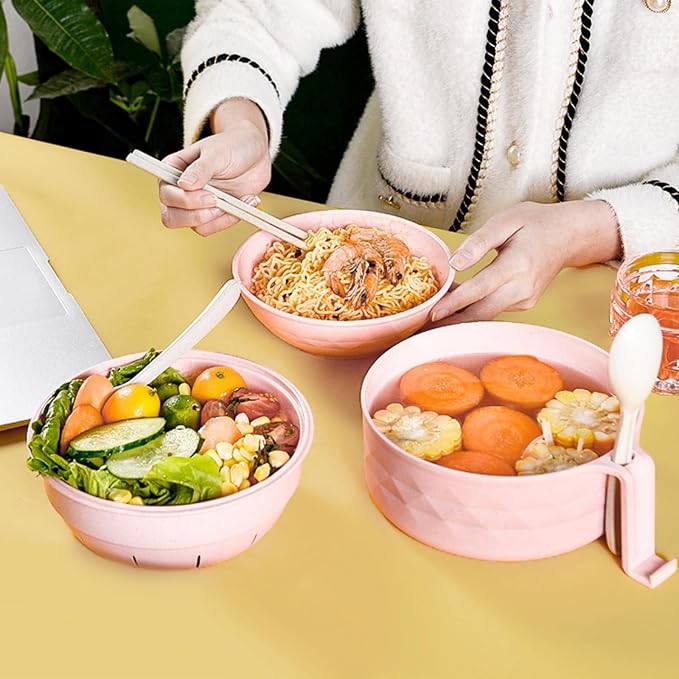 Layron Ramen Cooker Ramen Bowl Set with Chopsticks Microwave Noodle Bowl College Dorm Room Essentials for Girls for Boys Apartment Essentials (pink)