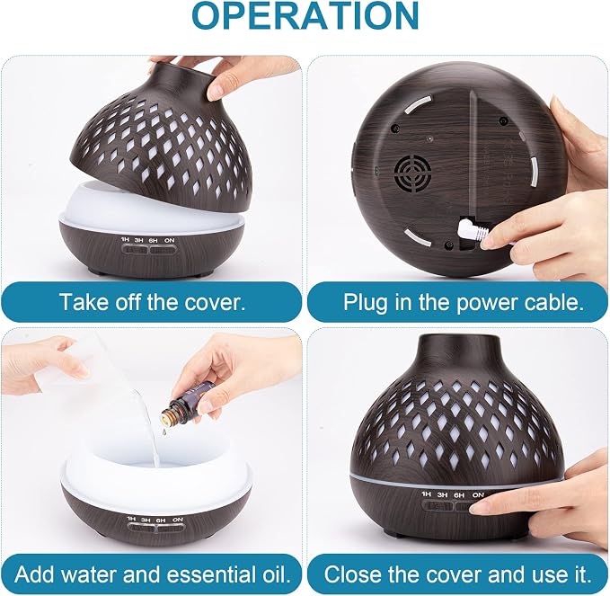 SPLITSKY 400ML Essential Oil Diffuser，Electric Remote Control Aroma Air Home Humidifier,Waterless Auto-Off,10 Hours Quiet Operation,Timer,7 LED Light Colors,for Bedroom, Home.