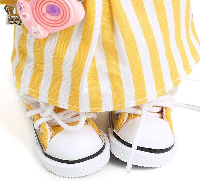 17cm Doll Clothes for Labubu - Kawaii Clown Style Set - Doll's Hat & Doll's Clothing & Doll's Shoes & Camera, Cute Doll Outfit with Accessories for Display, Collectors, Gift - Yellow (NO Dolls)