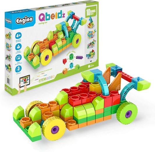 Engino QBOIDZ Racing Car, Building Blocks Ages 4+, STEM Kit for Boys & Girls, Building Toys, Preschool Educational Set, Kindergarten Toys Combining Fun with Learning (10 Models)