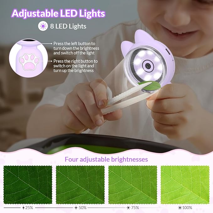 Mafiti Microscope for Kids Mini Pocket Handheld Kids Microscope Educational Science Kit Toys Xmas/Birthday Gifts for Aged 3-12 Girls Boys,Purple