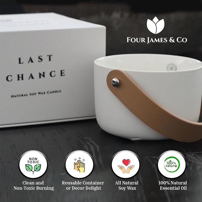 FOUR JAMES & CO Luxury Highly Scented Premium Eco-Friendly Soy Wax 6oz Candles in Modern Giftable Box, Scent:(LastChance)