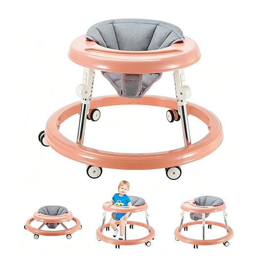 Folding Baby Walker,Height Adjustable Baby Walker for Babys 6-18 Months (Pink)