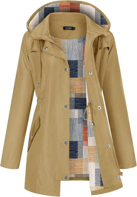 LOMON Women Waterproof Outdoor Hiking Raincoat Women Lined Rain Jacket Lightweight Hooded Jackets Trench Coats