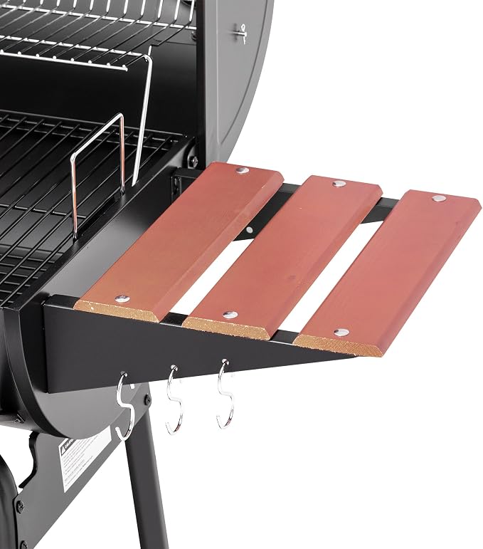 Royal Gourmet CC1830V 30 Barrel Charcoal Grill with Wood-Painted Side Front Table, 627 Square Inches Cooking Space, for Outdoor Backyard, Patio and Parties, Black | Wood-Painted Table, 627 Square Inches Cooking Space, Outdoor BBQ Grill for Outdoor Back...