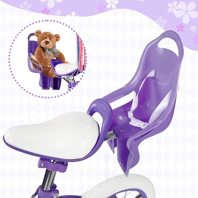 KORIMEFA Girls Bike for Ages 2-8 Years Toddler Kids with Doll Seat, 12 14 16 Inch Bicycle with Training Wheels, Little Small Princess Bicycle with Basket& Streamers, Girls Pedal Bike