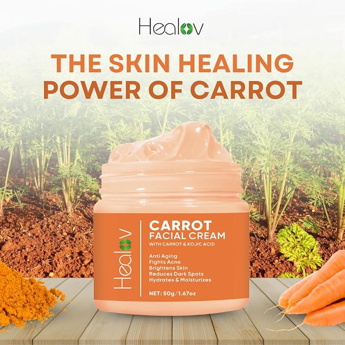 Healov Carrot Cream – Brightening Face & Body Cream for Dark Spots, Uneven Skin Tone & Dull Skin – Moisturizing Carrot Oil Lotion for Face, Underarms, Inner Thighs, Neck, Knees & Elbows