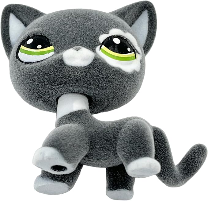 Custom Flocked Pet Shop Toy Fuzzy Animal Figure Short Hair Cat Kitty Kitten Deer OOAK (Black #2249)