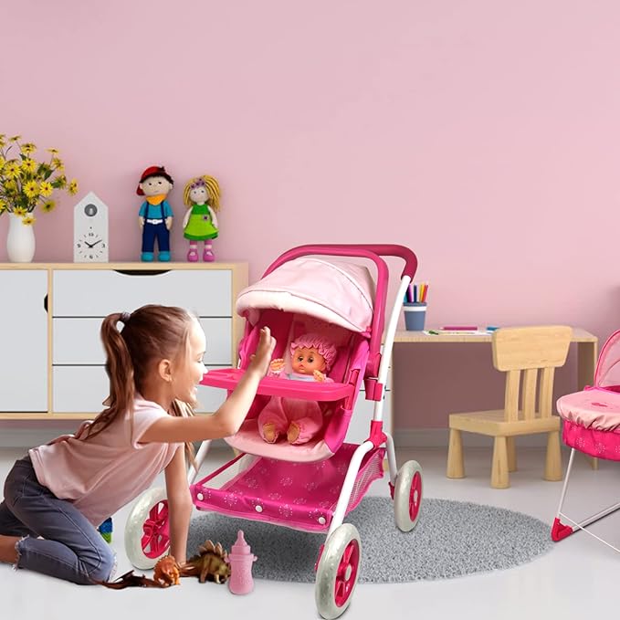 Anivia Doll Bed Furniture 2 Function Toy, Doll Bed and Doll Swings Together for 18 inches Baby Dolls, Baby Doll Crib with Bottom Tray