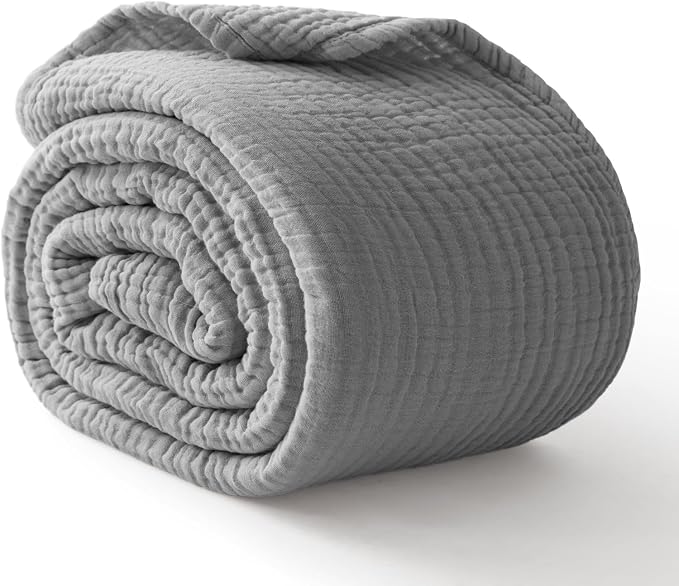 100% Cotton Muslin Blanket 40" x 40", Breathable and Lightweight Cotton Throw Blankets, Soft Cooling Summer Gauze Blanket for All Season, Grey