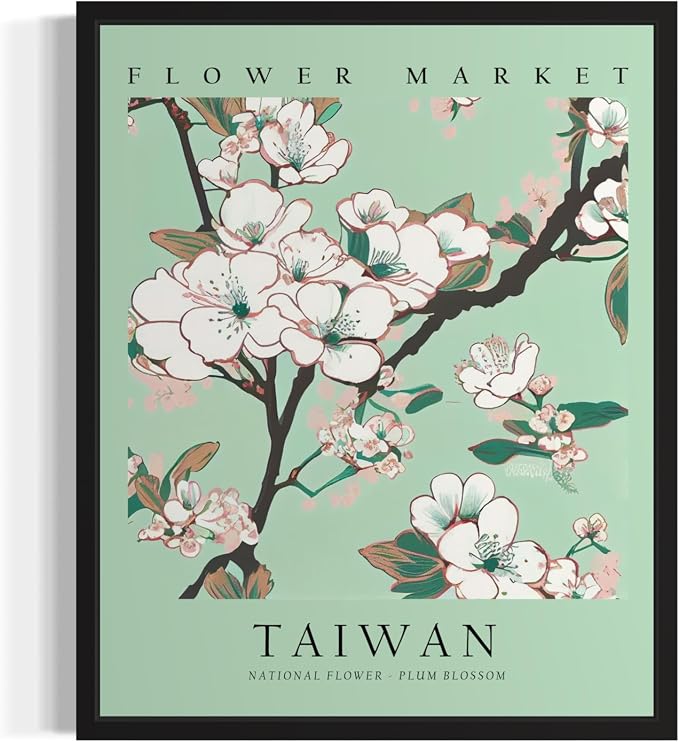 Taiwan Flower Market Art Print Poster, Wall Art Floral Painting Botanical Decor for Bedroom, Kitchen, Bathroom Livingroom Decoration 82B (Taiwan, 20"L x 16"W, Black Frame)