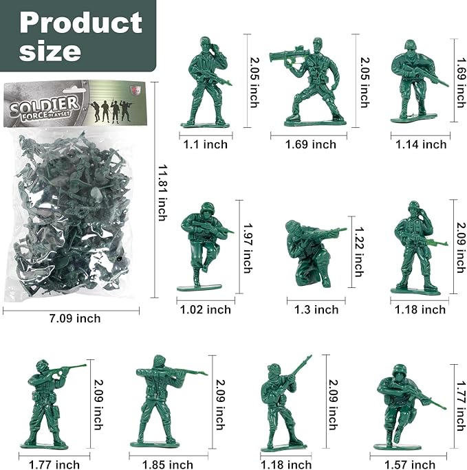 2-Inch Plastic Army Men Action Figures, 10 Unique Sculpts, Pack of 100 (Green)