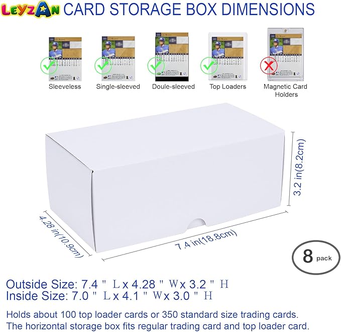 Trading Card Storage Box for toploader, 8-Pack•100 Count Cardboard Top Loaders Storage Box with Dividers & Labels for TCG/Magic/Mtg Organizer and Collection, 7 INCH
