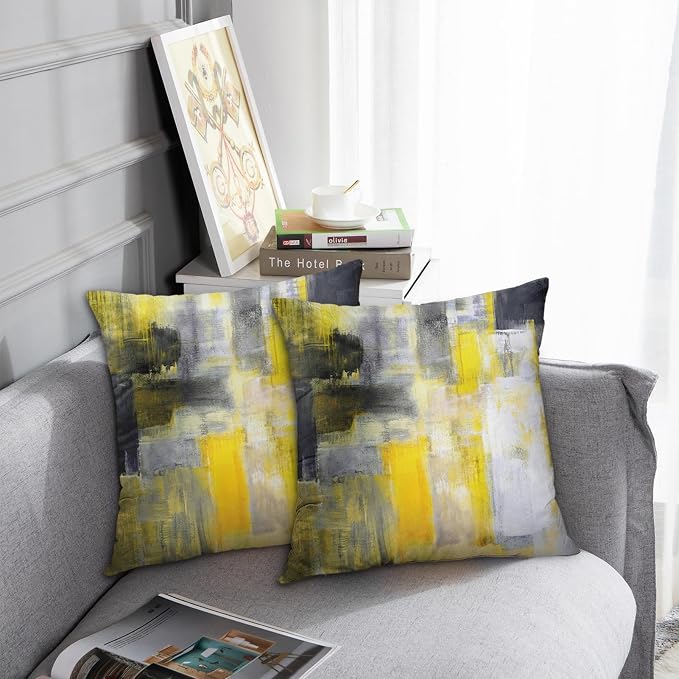 Emvency Throw Pillow Covers Set of 2, 18 x 18 Inch, Yellow Black | Abstract Modern Painting Outdoor Decorative Square Pillow Cases Couch Cushion Case for Couch Bed Sofa Living Room Home Decor