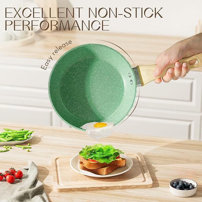 Innerwell 8-Inch Nonstick Frying Pan Small Egg Pan Skillet | Even Heating All Stove Compatible, PFOA PFOS Free, Granite Stone Cookware Skillet, Healthy and Non Toxic, Green