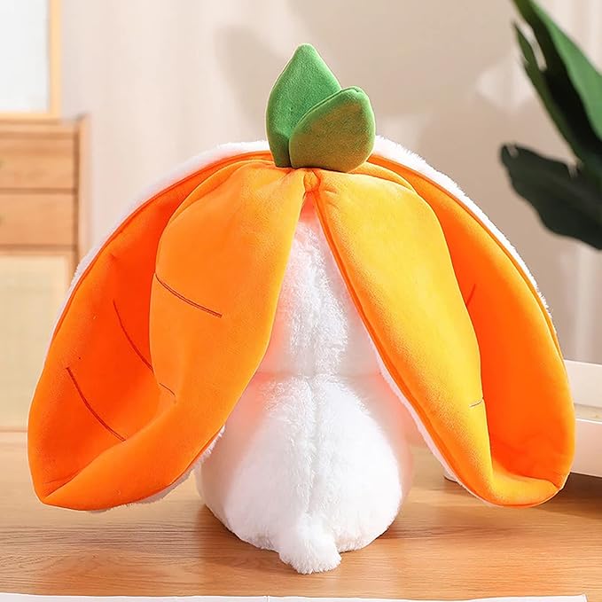 2PCS Reversible Carrot Strawberry Bunny Plush with Zipper, Easter Bunny Stuffed Animal Toy, Cute Rabbit Plushie Birthday Gift for Boys Girls Kids (1pcs 13.8" Carrot)